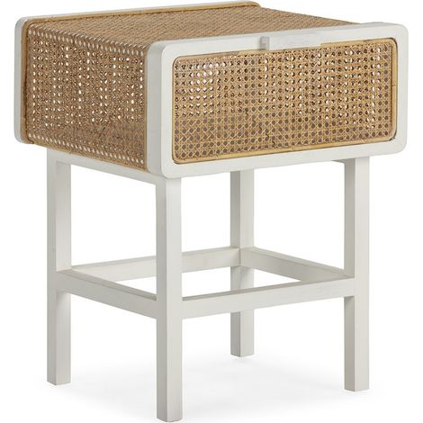 Table de chevet en rotin et bois de cèdre - Blanc et naturel (1/5)