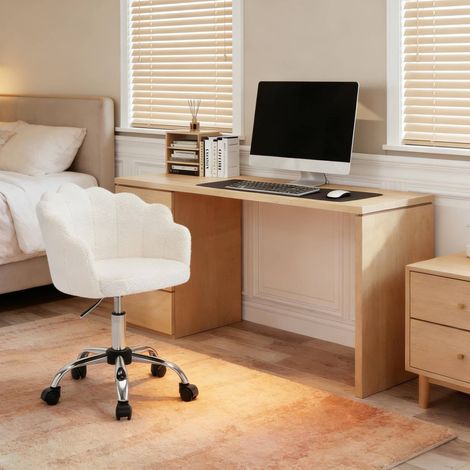 Silla de oficina 55x37.5x81.5 cm blanco crema en tela y metal con altura regulable y ruedas (1/5)