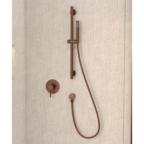 Mitigeur douche encastré avec ensemble barre et douchette Or rose brossé - Corbeau