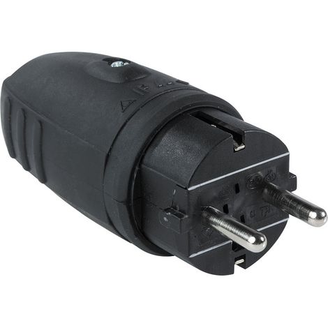 Gummistecker doppeltes Schutzkontaktsystem schwarz 230V 16A IP44