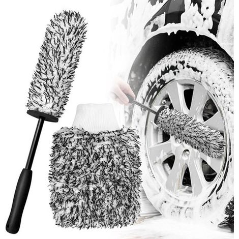 Lot le 2 brosses pour jantes Brosse pour roues le voiture avec gant le lavage Brosse et microfibre Brosse pour pneus Brosse pour roues (1/5)