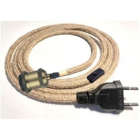Lustre Corde de Chanvre Câble 1.8m, Douille E27 Interrupteur avec Fil Cable Ampoule, Pour DIY Lampe Suspension Lumière Pendante Industrielle Lustre Douille Fil Electrique Vintage (1/5)