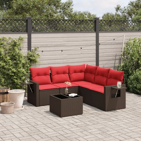 vidaXL Ensemble de canapé de jardin 6 pcs avec coussins marron résine tressée (1/5)