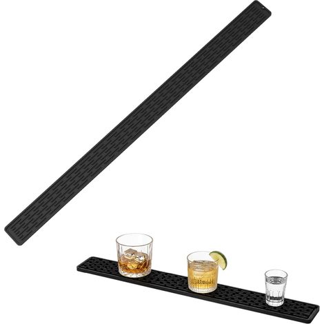 Tapis Rinçage Étroit Silicone, 80 x 5,5 cm Tapis Antidérapant pour Bar et Évier, Organisateur Cuisine, Séchage Robuste Biberons, Verres et Accessoires, Noir