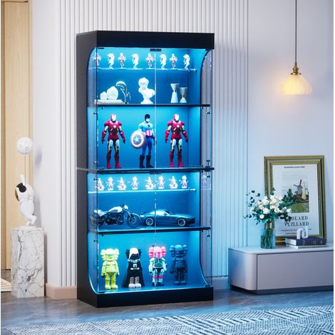 Vitrine en verre 80 x 35 x 165 cm avec LED, capteur, USB-C, noire HAVRYA (1/5)