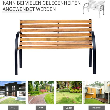 Gartenbank, Parkbank, Zweisitzer, für den Garten, Stahl + Kiefernholz, Naturfarbe, B 122 x T 60 x H 83 cm (1/5)