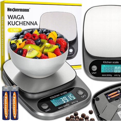 Bilancia da cucina di precisione 5 kg 0,1 g, tara elettronica domestica, display LCD + batterie