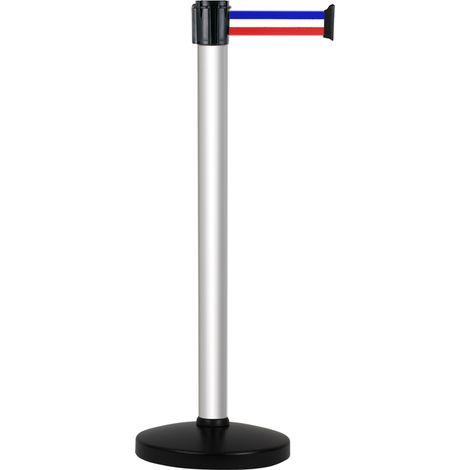 Poteau Alu anodisé à sangle Bleu/Blanc/Rouge 3m x 50mm sur socle portable - 2010283 (1/3)