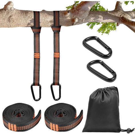 Lot de 2 cordes de suspension polyester, 2 m, 2 boucles noires, 5+1 anneaux réglables, hamac de camping 453,6 kg (1/5)