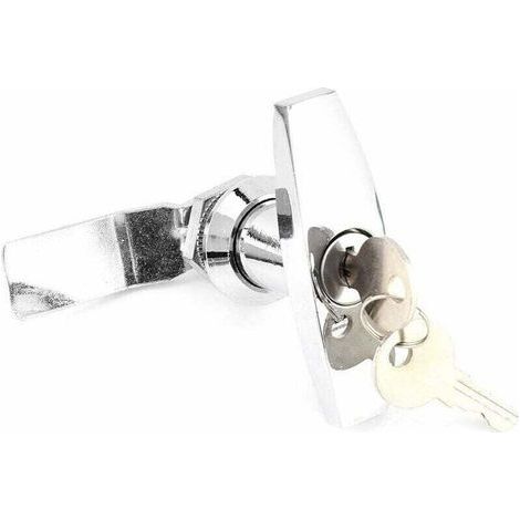 64mm T Serrure de Porte Garage,Serrure de Poignée en T de Remorque, Fixation Arrière Serrure de Poignée en T Boîte à Outils Serrure de Porte de Garage avec 2 clés Argent (1/4)
