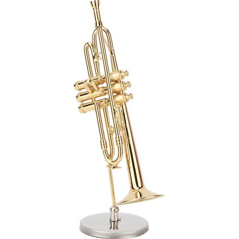 Figurine trompette instrument de musique pour décoration bureau, collection miniature artisanale, ornement vintage doré, cadeau mélomane. (1/5)