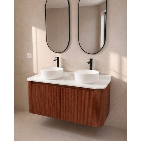 Meuble de salle de bain Sienna Blanc 120 cm – Double vasque cannelée