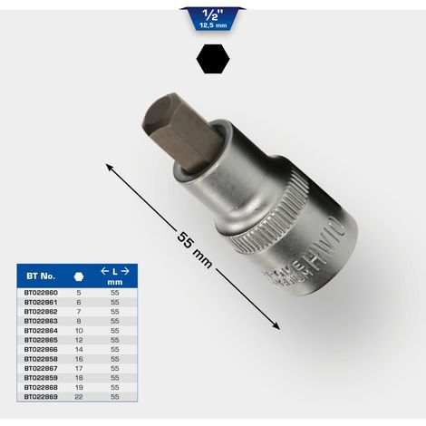 Brilliant Tools 1/2 Zoll Innensechskant Bit-Stecknuss, 55 mm lang, 8 mm (1/5)