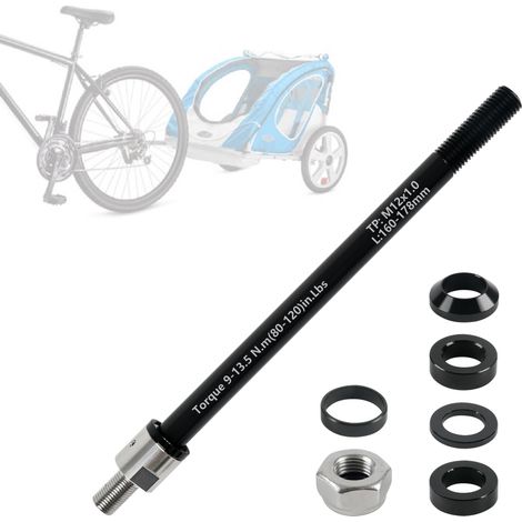 Adaptateur d'essieu traversant M12 pour vélo avec pas de filetage 1,0/1,5/1,75 mm, longueur de tige réglable de 160 à 178 mm, compatible avec la plupart des attelages de remorque de vélo (M12 x 1,0 (1/5)