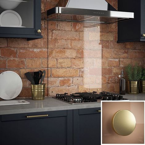 Splashback Clear Glass Kitchen Backsplash Brushed Brass Cap 600x750mm