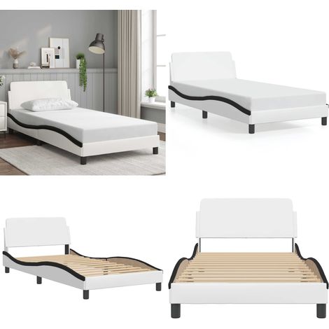 Cadre de lit sans matelas blanc et noir 100x200 cm similicuir - Cadre De Lit - Lit Double - Lit Design - Tête De Lit - Similicuir - Home & Living (1/5)