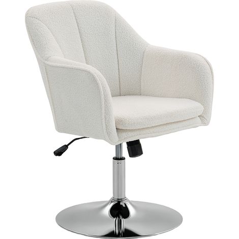 Fauteuil de salon pivotant blanc, réglable en hauteur, fonction bascule, coussin rembourré 61x64x80-92 cm (1/5)