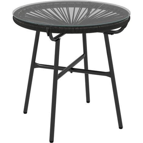 Style Boho Résistant aux Intempéries Décor Extérieur Table Basse de Jardin Bout de Canapé Terrasse Noir (1/5)