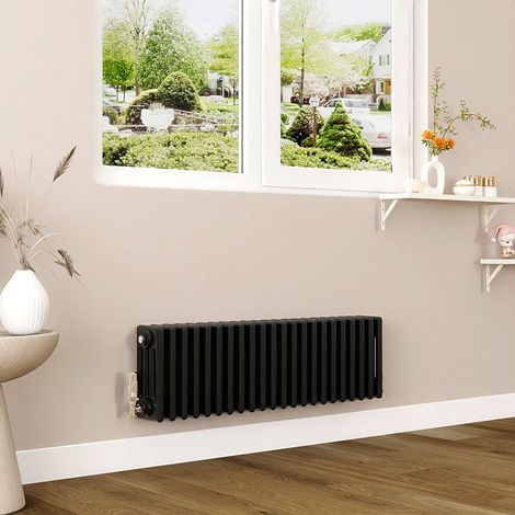 AICA 300x1010mm Black Horizontal Traditional Radiator Cast Iron 4 Column Heating UK