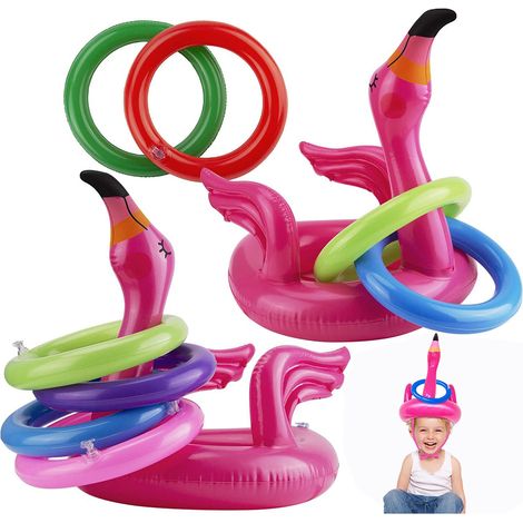 2 pack jeu de lancer d'anneaux flamant rose gonflable avec 8 cerceaux flottants pour piscine et fête (1/5)