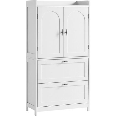 Yaheetech Mobile da Bagno Armadietto Autoportante in Legno Due Ante e Due Cassetti Ripiani Regolabili Mobiletto Bagno Multiuso per Soggiorno Salotto Cucina Sala da Pranzo 60x30x115 cm Bianco (1/5)