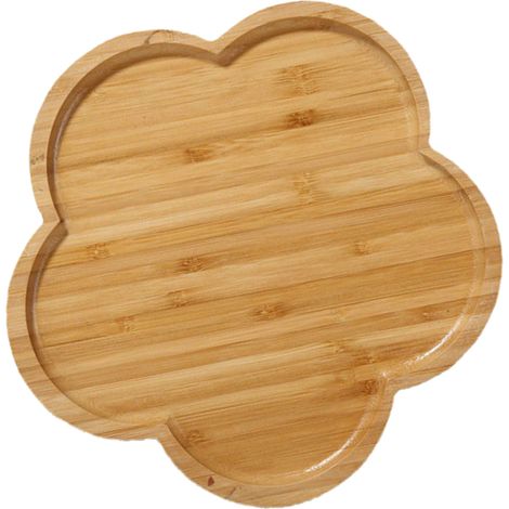 Plateau de service en bambou, plateau décoratif en bois, multifonctionnel et artisanal, en forme de fleur, idéal pour pouf, table basse, petit-déjeuner et boissons. Dimensions : environ 20 x 20 x 1,4 