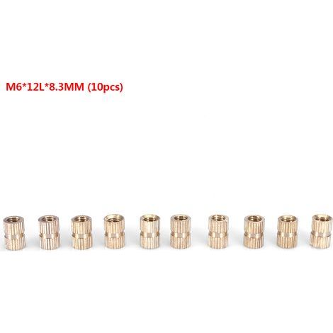 10 écrous cylindriques moletés en laiton M6, moulés avec insert (M612L8,3MM)