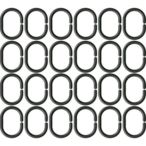 Anneaux Rideau Douche - Lot de 24 - Plastique Noir - Crochets Coulissants C - Pour Salle de Bain et Fenêtre - 5,8 cm (1/5)