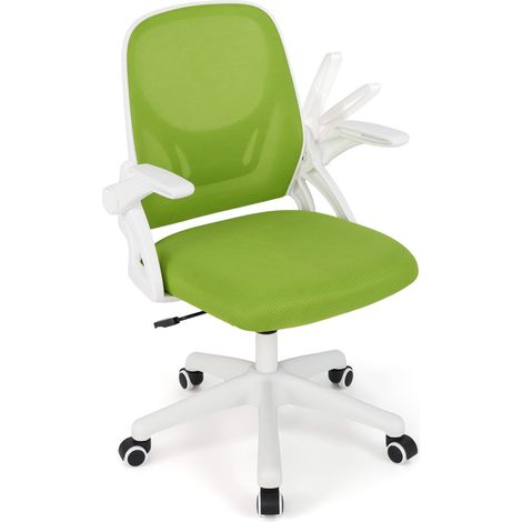 COSTWAY Sedia Ufficio Girevole 360°, Poltrona Scrivania con Regolabile in Altezza, Sedia da Lavoro con Supporto Lombare, Braccioli Ribaltabili, Ruote con Freni (1/5)