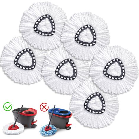 Lot de 6 têtes de rechange pour balai O-Cedar, têtes de rechange pour balai essoreur Easywring, faciles à remplacer, en microfibre, lavables en machine, faciles à nettoyer, blanches (1/5)