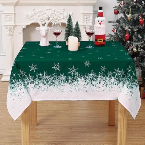 Nappe de table de Noël flocons de neige 137x137cm Vert, hydrofuge, lavable