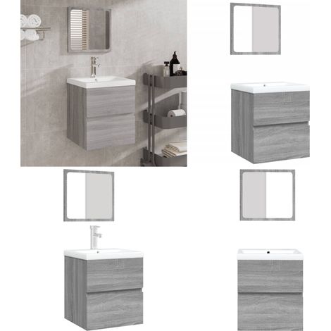 Armoire lavabo de salle de bain et bassin et miroir sonoma gris - Miroir de salle de bain - Vasque encastrée (1/5)