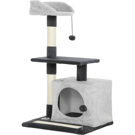 Tiragraffi per Gatti con Casetta e Lettino 85 cm in Sisal Grigio