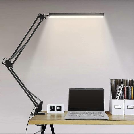 Lampe de bureau LED, lampe de table pliable 14 W avec pince, 10 niveaux de luminosité x 3 modes de couleur, lampe de table réglable, protection des yeux, 5 V/2 A CE ADA (1/5)