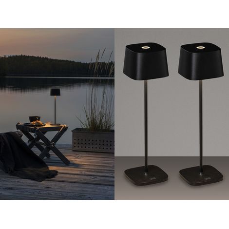 2er Set Wiederaufladbare LED Outdoor Tischleuchten dimmbar in Schwarz, Höhe 36cm (1/5)