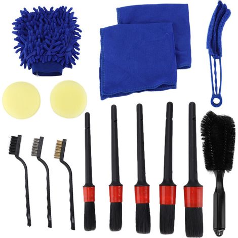 Kit de Brosses de Détail [15 pièces] pour Nettoyage Intérieur/Extérieur de Voiture Vents, Tableau de Bord, Roues (1/5)