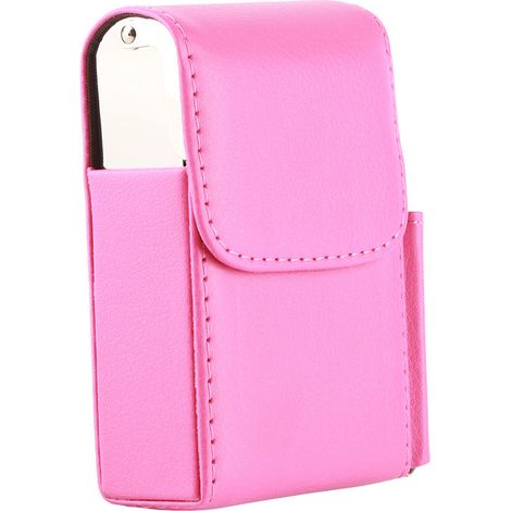 Étui à cigarettes portable en cuir PU, pochette à tabac avec porte-briquet, boîte de rangement rose rouge (1/5)