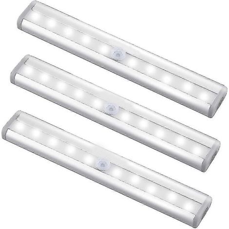 Lot de 3 lampes LED rechargeables USB améliorées avec détecteur de mouvement magnétique et 10 LED (1/5)