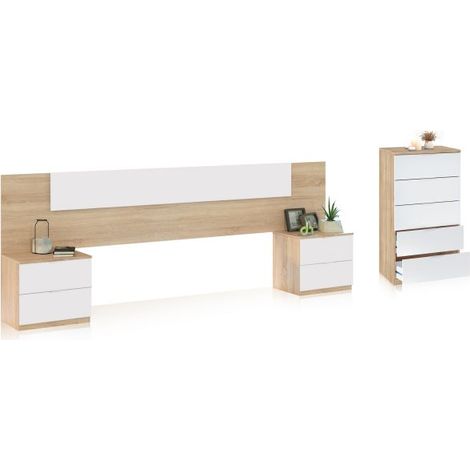 Dormitorio Akari 5C Blanco Artik (Blanco Mate) - Roble Canadian (ancho) x 95cm (alto) (1/5)