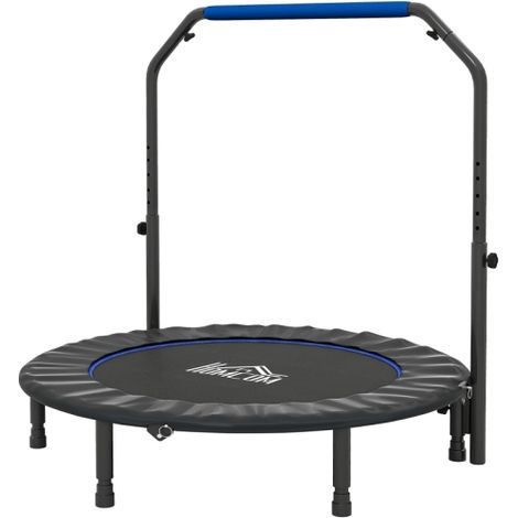 48 Inch Foldable Mini Fitness Trampoline with Adjustable Foam Handle for Indoor Exercise and Fun, Blue Color