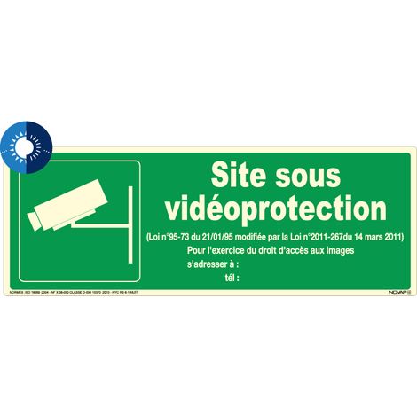Panneau photoluminescent HD Site sous vidéo protection - rigide 330x120mm - 4055008