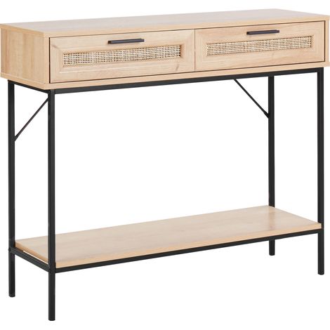 Mesa consola tradicional muebles de sala de estar con estante y cajones ratán madera clara Pasco