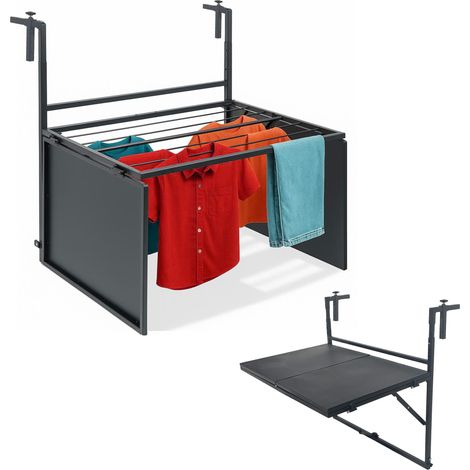 FISHTEC Table de Balcon 2 en 1 - Table Pliante et Étendoir à Linge Ajustable - Structure en Acier Robuste - Gain de Place Idéal Petit Balcon - Accroche Rambarde Jusqu'à 10,5 cm (1/5)