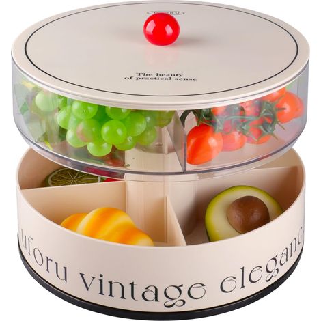 Assiette à Collation avec 8 Compartiments Snack Box Double Couche Boîte à Goûter avec Compartiments Ronds pour Noix, Collations, Biscuits, Fruits, 24,5 cm (1/5)