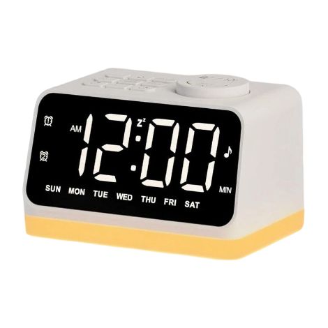 Radio Réveil Numérique - Affichage 5 Pouces - Lampe de Nuit à 8 Couleurs - Prise de Chargement USB - Fonction Minuterie Sommeil - Double Alarme - Blanc
