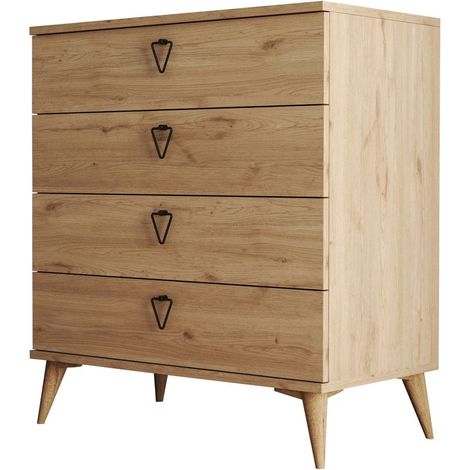 Commode 4 tiroirs effet chêne 80 cm - Ardea