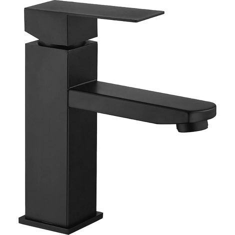 Robinet de lavabo monocommande en acier inoxydable couleur érable mat, eau chaude et froide, comprend deux tuyaux. (1/5)