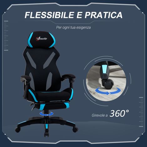 Fauteuil de Bureau Ergonomique Noir et Bleu, Chaise Gaming avec Support Lombaire, Réglable en Hauteur 119-129cm, Tissu de 65x65cm (1/5)