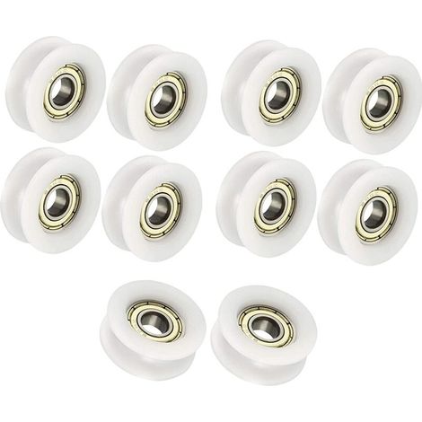 Rodamiento de bolas blanco de 6 x 24 x 9 mm con ranura en forma de U para polea de muebles (paquete de 10) (1/5)