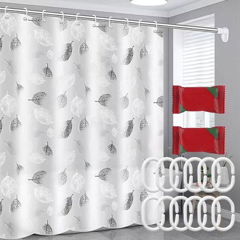 Rideau de douche 180x200 cm en polyester imperméable anti-moisissure, avec crochets métalliques inclus pour salle de bain (1/5)